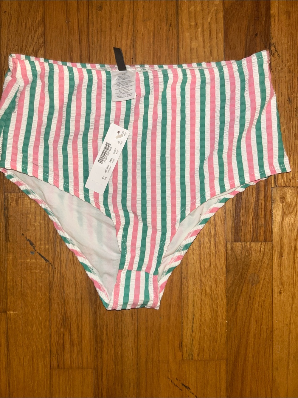 J. Crew High-Waist Striped Bikini Bottoms in Pink, Green & White